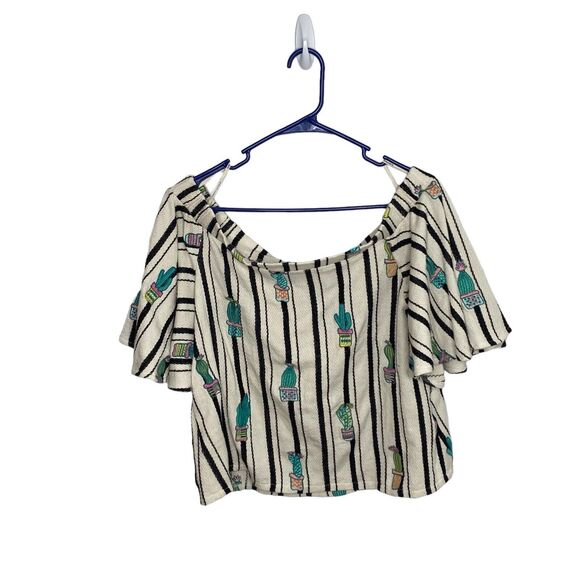 Judith March Women's Embroidered Off The Shoulder Cactus Striped Blouse Medium - Picture 1 of 8